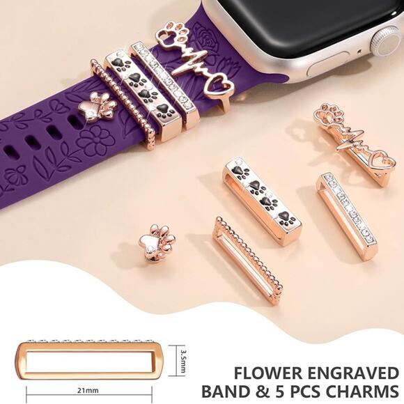 Flower Engraved Band Compatible with Apple Watch Bands for Women Purple Band - Picture 4 of 6